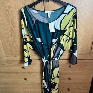 Max and Cleo batwing sleeve green pattern jersey stretch dress Neiman Marcus NWT - Picture 1 of 16