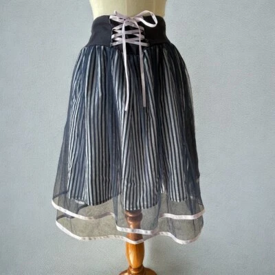 Axes femme skirt tulle lace stripe hem tape pink ribbon elegant Gothic Lolita - Image 1 of 4