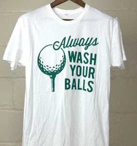 Funny Golf Shirt "Always Wash Your Balls" Mens Size Large White Green - Picture 1 of 4