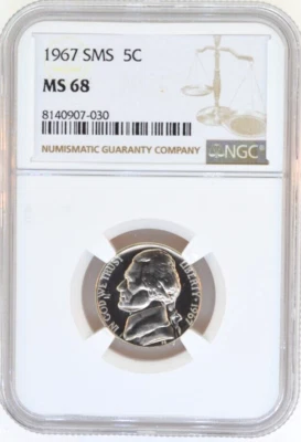 1967 SMS Jefferson Nickel NGC Certified MS68 - Image 1 of 2