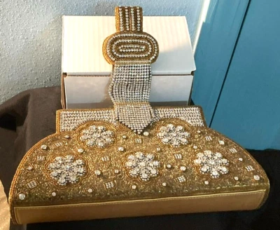 VTG Gold/Silver Beaded Evening Bag Art Deco Style-Gold&Silver Beaded Strap-EUC - Image 1 of 4