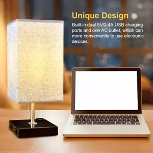 Modern 1/2 Set Bedside Table Lamp & 2 USB Charging Ports Design Nightstand Grey - Picture 1 of 33