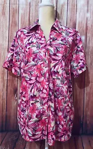 Mujer 1X Blusa Erika Abotonada Floral Rosa Mangas Cortas Cuello en V Cuello - Imagen 1 de 11
