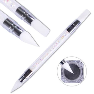 SILICONE BRUSH HOLOGRAPHIC POWDER TOOL DUAL SHINE MIRROR CHROME NAILS - Picture 1 of 11