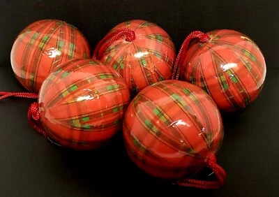 Juego De 5 Adornos Decoupage Vintage Tartán Cuadros 2.5" Foto 1 de 4