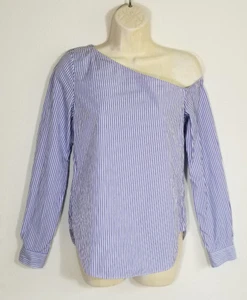 Theory Women Size P Shirt Top Blouse Ulrika-Dalton Stripe Blue White Long Sleeve - Picture 1 of 8