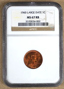 1960 LARGE DATE LINCOLN CENT NGC MS67RB 034002 - SCARCE IN GRADE LEVEL - Picture 1 of 4