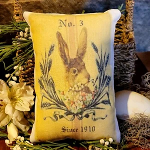 Primitive Farmhouse Easter Spring Rabbit Bunny Tuck Pillow Peg/Door Hanger - Picture 1 of 1