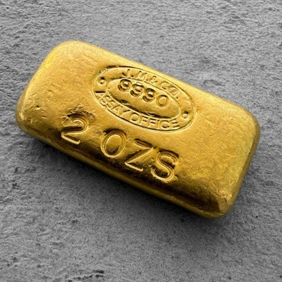 Barra vertida de oro vintage JMC Johnson Matthey Company 2 oz 2 oz Foto 1 de 2