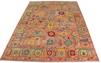 Vintage Hand-Knotted  Oushak Rug – Turkish Wool Oriental Area Carpet Decor - Image 1 of 4