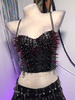 Goth Grunge Spike Tachonado Remache E-Girls Gótico Y2K TOPS Punk Rock Emo Adolescente Foto 1 de 4