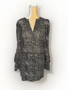 Parker NY Snake Print Double Bell Sleeve Blouson Dress Size M - Picture 1 of 11