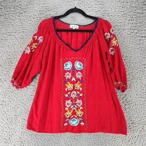 Blusa campesina A&A Top para mujer XL roja floral bordada cuello en V - Imagen 1 de 9