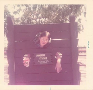 Vintage 1974 Universal Studios California Photo Woman in Stocks 3.5x3.5 - Picture 1 of 2