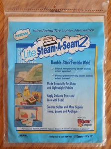 NEW "Lite Steam-a-Seam2" Double Stick Lite Fusible Web - 5 Sheets sz 9x1 2 - Picture 1 of 2