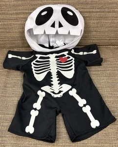 Build A Bear Workshop Skelett Kostüm mit Kapuze Outfit Maske Knochen schwarz Halloween - Bild 1 von 7