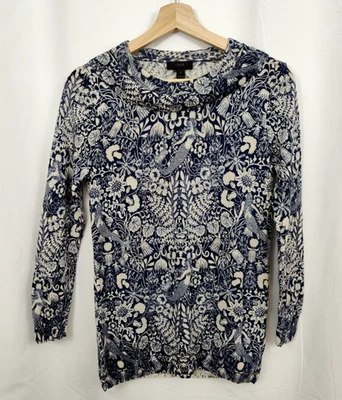 J Crew Mermaid Merino Wool Sweater Women's Small Blue Cream Damaged Craft - Image 1 of 4