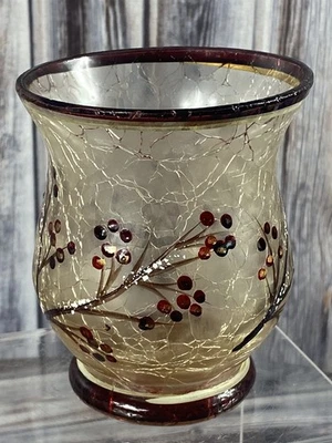 Yankee Candle Crackle Glass Hurricane Votive Holder - Winter Berry Branch - Image 1 of 2
