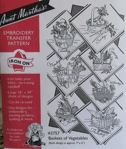 Aunt Marthas 3757 BASKETS of VEGETABLES Days of Week Embroidery Transfer Pattern - Picture 1 of 1