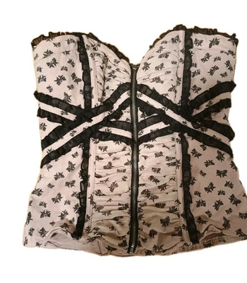 Corsé Bustier BeBe Talla Pequeña Rosa y Negro Lazos Encaje Mini Foto 1 de 4