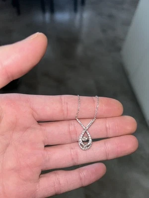 10k White Gold Necklace With 62 Little Diamonds And 1 Big Floating Diamond . - Image 1 of 2