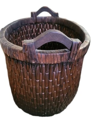 Antique Chinese Woven River Reed Basket, circa 1900's, To Carry Rice Or Fish  - Image 1 of 4