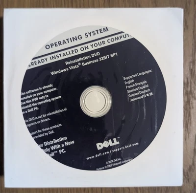 DVD de reinstalación Dell SELLADO Windows Vista Business 32 bits SP1 Foto 1 de 2