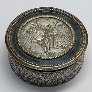Antique HOLY COMMUNION/ EUCHARIST Sacred Host BOX/ Lady in Prayer/ Cherub Angels - Picture 1 of 12