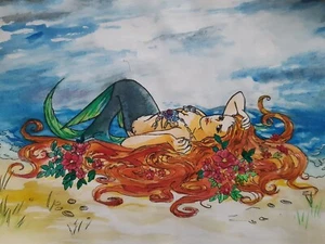 "Rugosa Rose" Original Aquarell Gemälde auf Papier. Größe A4 (8,27 x 11,69 Zoll) - Bild 1 von 1