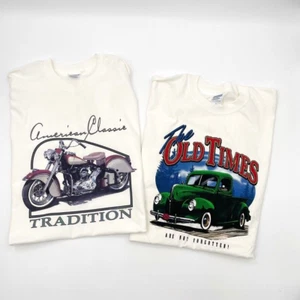 Lotto 2 T-shirt da uomo Gildan American Classic Motorcycle & Old Time Truck taglia XL - Foto 1 di 7