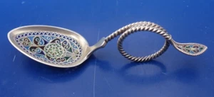 Antico cucchiaio in argento sterling Plique A Jour con bellissimo smalto - Foto 1 di 6