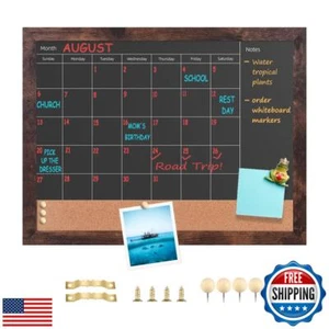 Umtiti Chalkboard Calendar and Cork Bulletin Board，13" x 17" Brown Wood Frame - Picture 1 of 5