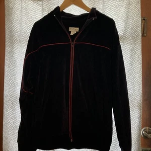VTG NORM THOMPSON Mens Black Velour Warm Up Jacket With Red Piping Zipper Size L - Picture 1 of 5