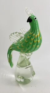 Pisapapeles Art Glass grande loro pájaro 11 pulgadas de alto verde estilo pluma - Imagen 1 de 10