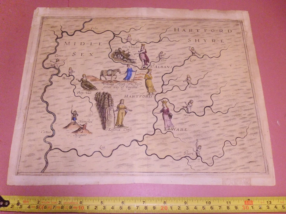 100% ORIGINAL MIDDLESEX HERTS MAPA DE LONDRES DE M DRAYTON POLYOLBION C1612 ESCASO Foto 1 de 1
