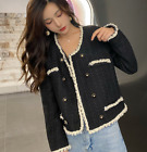 Chic Womens Round Collar Chic Tweed Designers Short Coats Jackets Black Outwear 