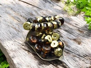 4x6mm Gold Washed Root Beer Topaz Czech Glass Rondelle Heishi Beads - 15 Beads - Picture 1 of 4