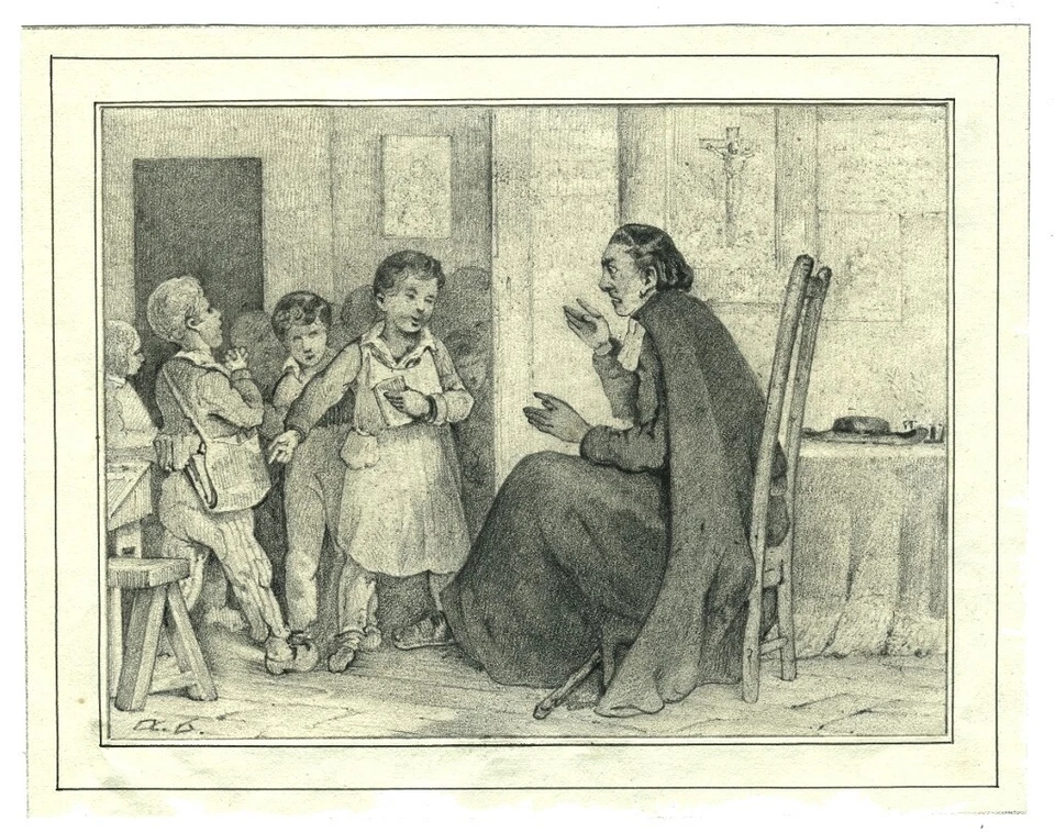 Scène de genre- Dessin Original ancien monogrammé - Photo 1/1