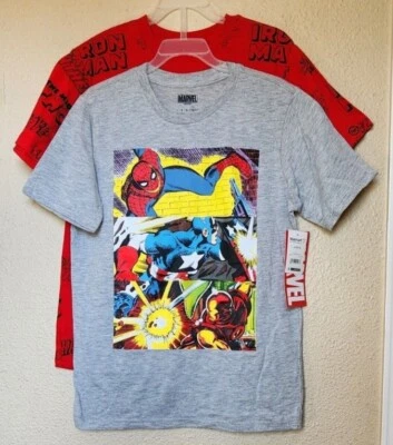 Marvel Spider-Man Capitan America Iron-Man 2-Pack T-Shirt Size L (10-12) NEW - Image 1 of 4