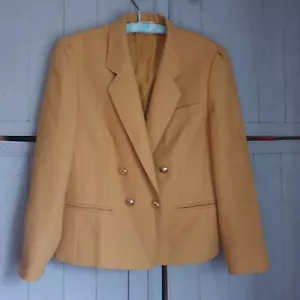 Vintage 80s Mustard Dbl Breasted Jacket Sz 12 Trevira Retro - Picture 1 of 8