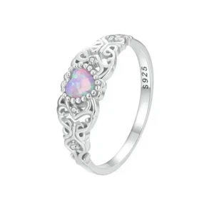 Rosa Opal Ring Vintage Liebe Herz Echt 925 Sterling Silber Gr. L N P 💖 - Bild 1 von 13