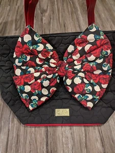 Luv Betsey Johnson Shoulder Tote Bag Rose Quilted Hearts Big Bow Purse Black - Picture 1 of 19