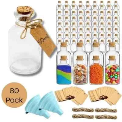 Mini Glass Bottle Jars With Cork 50ml 16/32/80 Wedding Party Favours Decoration - Image 1 of 4