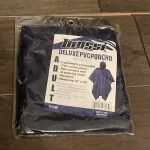 blue PVC Rain Poncho Adult Pullover Hooded Jacket One Size Fits Most 52'x40" - Picture 1 of 3