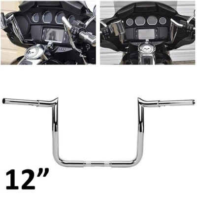 Chrome 12" Meathook Ape Hanger Handlebar For Harley Street Glide Electra Glide Foto 1 de 4
