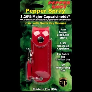 Women's PepperShot 1.2% MC Pepper Spray - 1/2 oz Stream ‐ Red Leatherette Model - Picture 1 of 6