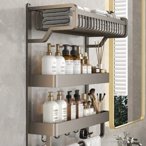 2/3Tier Wall Mounted Basket Shower Rack Bathroom Storage Shelf Towel Rail Holder - Picture 1 of 19