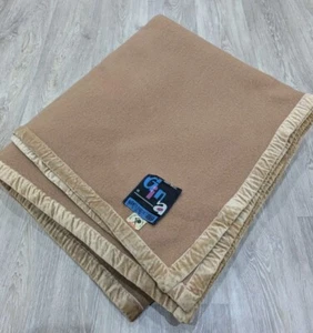 Vintage Wool Blanket Gina Manta Product Belgium Velvet Trim Brown 84”x 80 Large - Picture 1 of 8