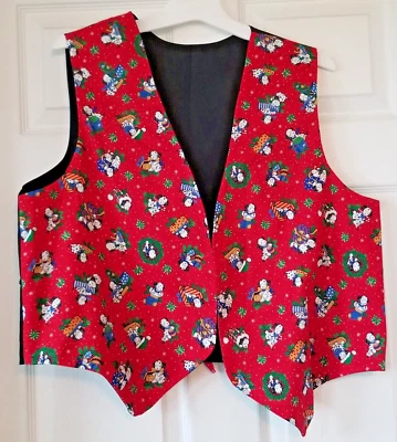 Colete de Natal Vintage dos anos 1990 Feito à Mão Vermelho com Filhotes Dálmatas Tamanho L - Imagem 1 de 4