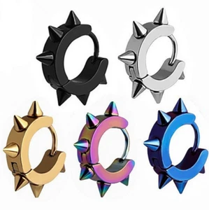Aretes tipo aro punk de acero inoxidable con clavos para hombres mujeres joyería llamativa - Imagen 1 de 14